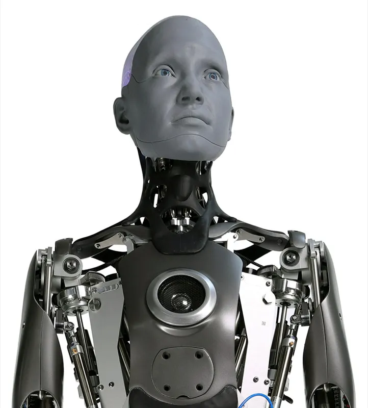 Ameca humanoid robot face showing uncanny valley social robot design tradeoffs